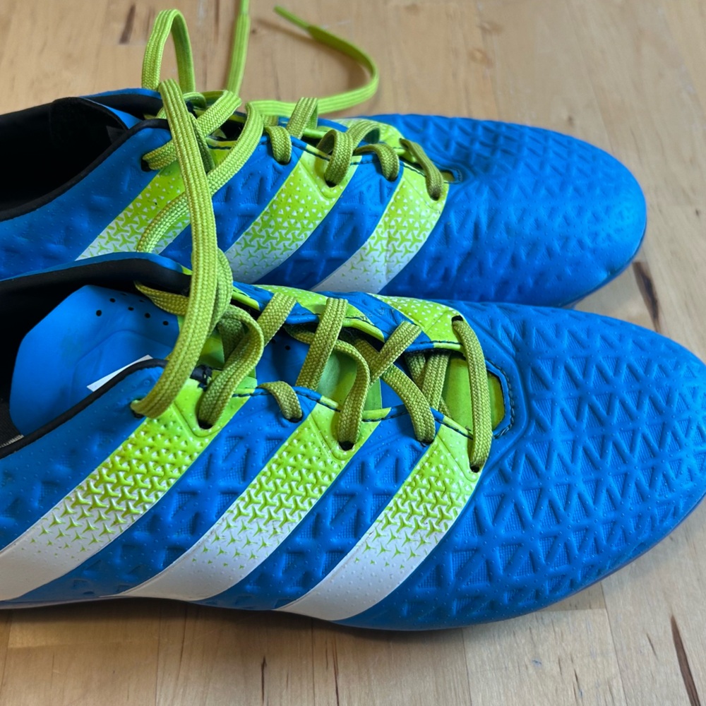 Adidas Blue & Neon Green Soccer Cleats with White Stripes US 7.5